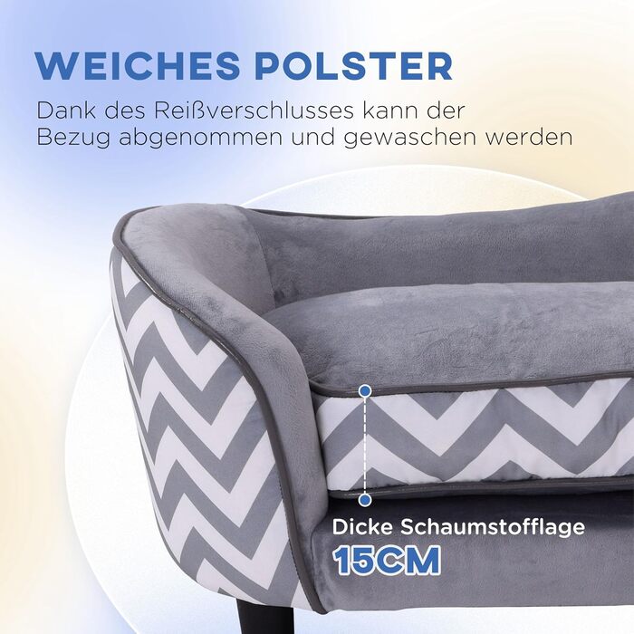 PawHut Крісло-лежанка для собак та котів, лежанка для тварин, м'яка подушка, сірий колір, 68,5 x 40,5 x 40,5 см