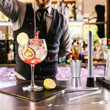 Набір для коктейлів з нержавіючої сталі, 5 предметів: міксер, шейкер, мірний стакан, прес для фруктів, подарунковий