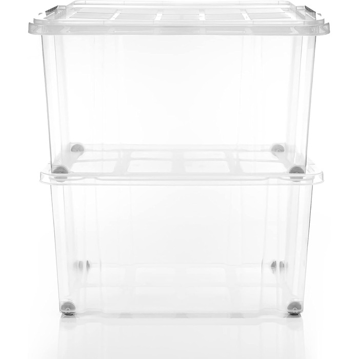 BigDean 4-Piece 60L Storage Boxes with Lid Large Steel - Stackable, Robust Box, BPA-Free - Rollable Storage Box with Secure Click Closures - Made in Germany (White)