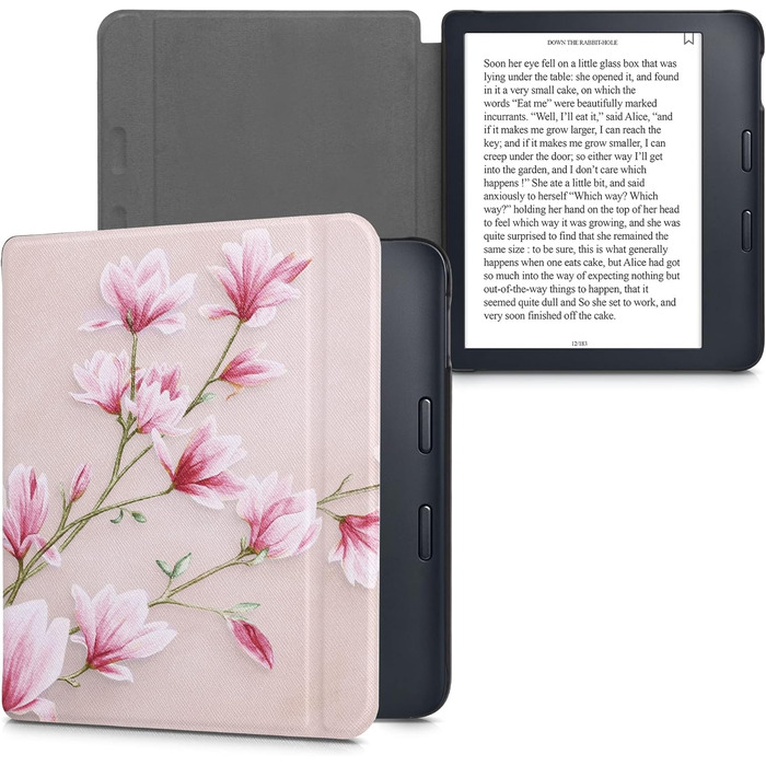 Чохол-книжка kwmobile для Kobo Libra 2 - Чохол для eReader, Магнолії Рожево-Білий, Пастельний Рожевий