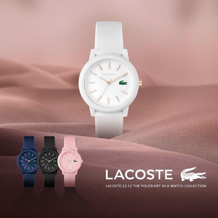 Аналоговий кварцовий годинник Lacoste 12.12 унісекс із силіконовим ремінцем Petit Piqué, спортивний стиль