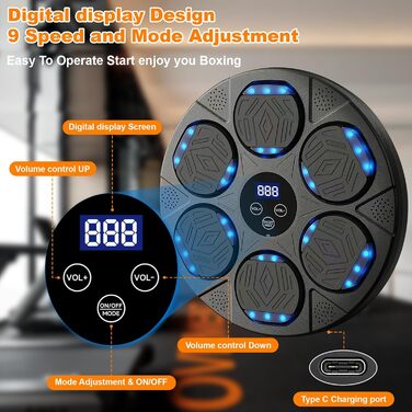 Музична боксерська машина з LED-дисплеєм та Bluetooth, 9 режимів швидкості, для дорослих та дітей