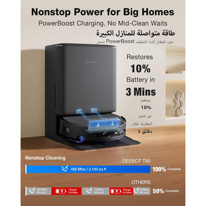 Робот-пилосос з функцією вологого прибирання ECOVACS T90 PRO Omni, 30 000 Па, PowerBoost, матовий чорний