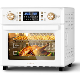 Аерофритюрниця LLIVEKIT 26 л, міні-піч з конвекцією, 14-в-1, 360° циркуляція повітря, швидке та здорове приготування з низьким вмістом жиру, енергозбереження 60%, 1700 Вт, кремова, 8 аксесуарів, книга рецептів