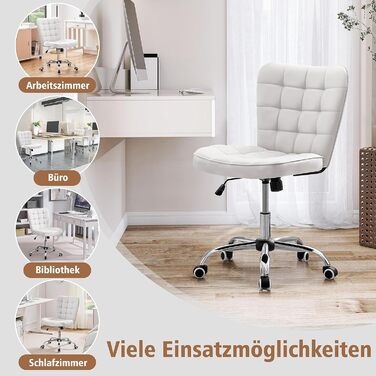 Крісло для дому та офісу Yaheetech, обертове, регульоване по висоті, без підлокітників, на колесах, з штучної шкіри (білий)
