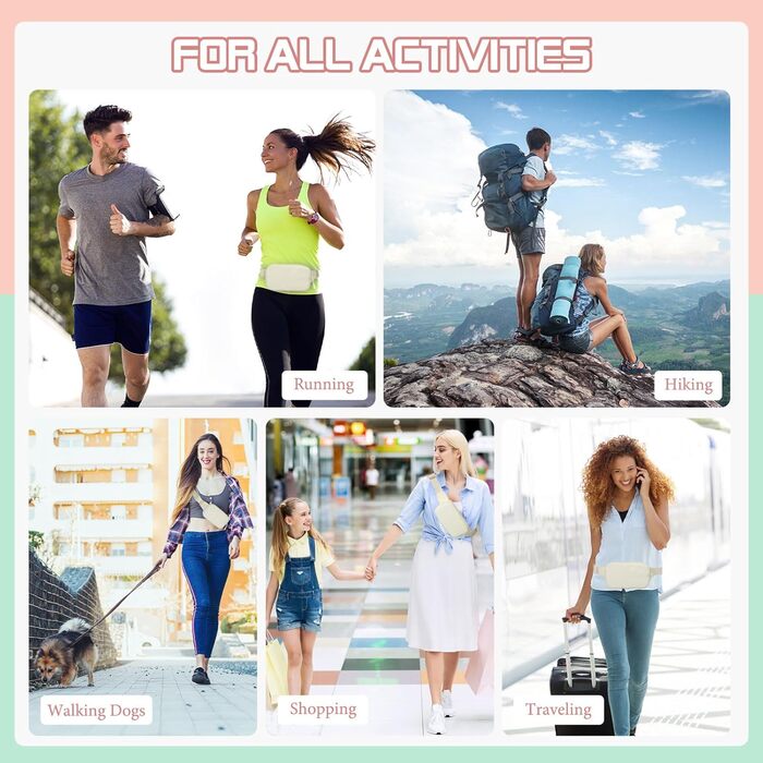 Поясна сумка MoKo для бігу та подорожей, нейлон, унісекс, з регульованим ремінцем та блискавкою (Бежевий)