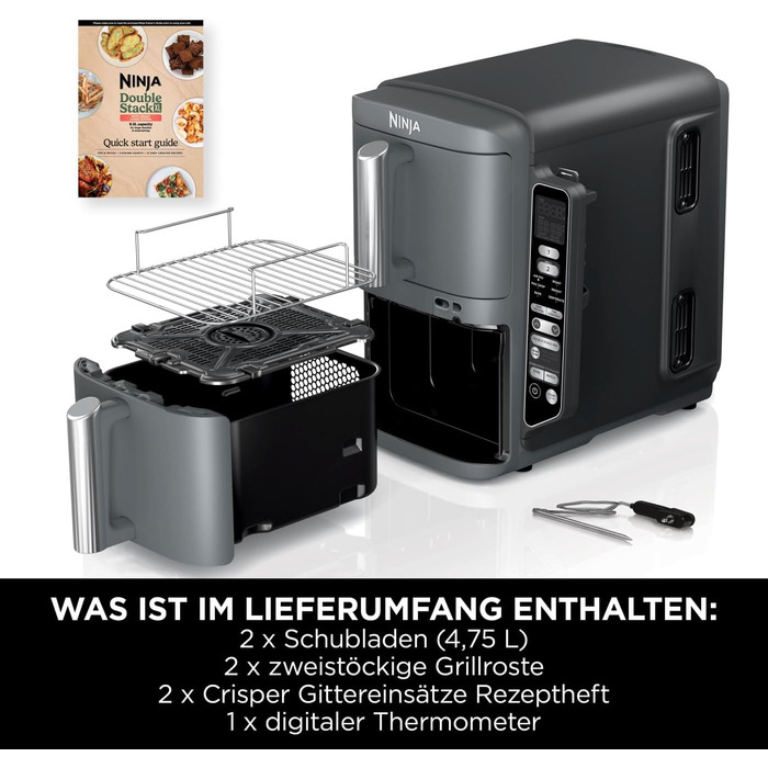 Фритюрниця повітряна Ninja Double Stack XL 9.5L з цифровим термометром, сіра SL451EU