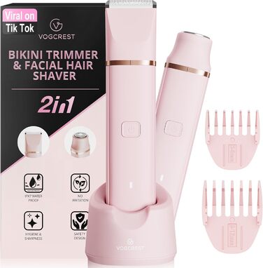 Електричний триммер для бікіні VG VOGCREST: безболісний жіночий депілятор для тіла, для рук, ніг, пахв та інтимної зони (рожевий, рожеве золото)