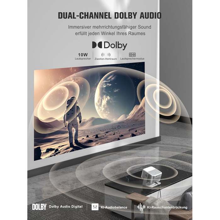 Портативний проєктор Mini Beamer: 1080P Full HD, 600ANSI, WiFi6, Bluetooth, 4K, Zoom 50%, 360° обертання, для домашнього кінотеатру, сумісний з телефоном