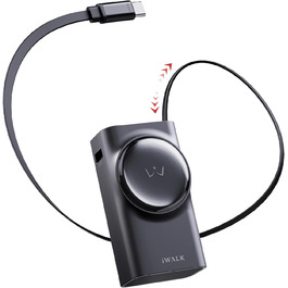 Power Bank iWALK 10000mAh з вбудованим кабелем USB-C 70см, 3 виходи, 30W PD, для iPhone, Samsung, Android, iPad (Чорний)