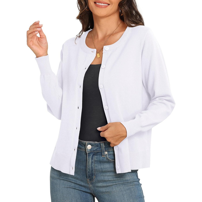 Кардиган PrinStory з в'язаного полотна з круглою горловиною, легкий, з кнопками (XL, білий)