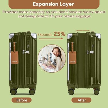 Набір валіз Joyway 5шт з ABS, розширюваний, з TSA замком, 4 колеса, набір для подорожей, зелений