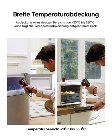 Термометр Eco Lite: діапазон -20°C до 550°C, візуальний дисплей, інфрачервоний датчик, HVAC-інструмент, подвійний режим, 14 годин роботи