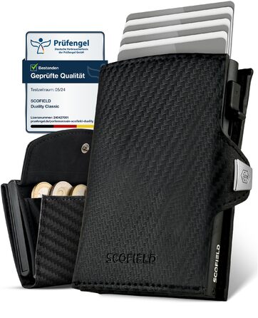 SF SCOFIELD Duality Magflip: Чоловіче карткове портмоне з RFID захистом та відділенням для монет (Carbon Matte Black)