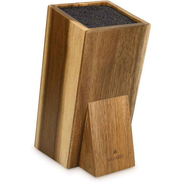 Navaris Acacia Wood Knife Block with Brush Insert - Unfitted Knife Block made of Wood - Universal for Kitchen Knives, Chef's Knives, Cooking Utensils - Brown