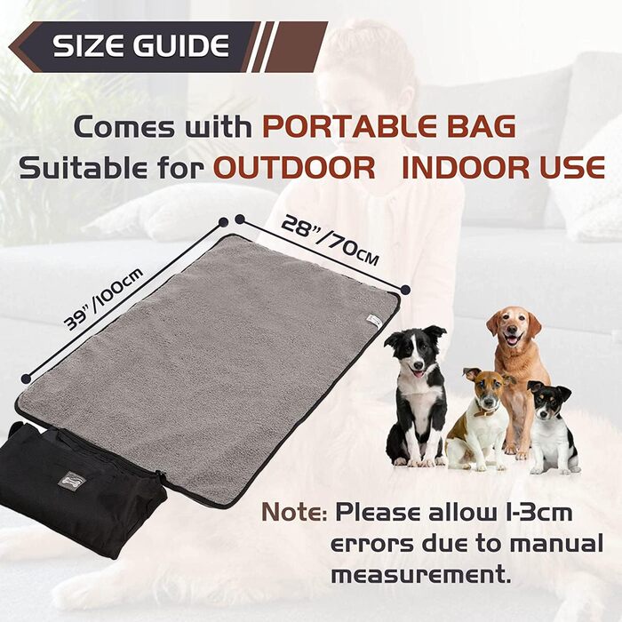 Водонепроникна килимок для собак, 100 x 70 см, з сумкою, для подорожей, чорний, пухнастий