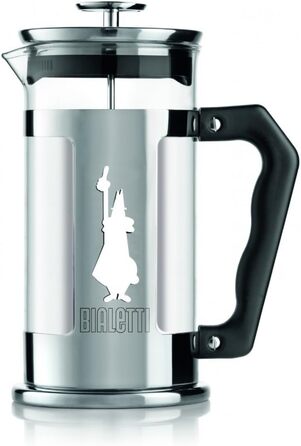 Bialetti Kaffeepresse Preziosa, French Press Filter for Coffee or Tea, Stainless Steel Housing and Borosilicate Glass Container, Dishwasher Safe, 1 Liter, 8 Cups, Silver