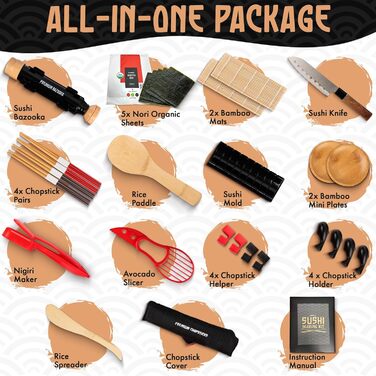 Набір для приготування суші: бамбуковий килимок, ролик-базука, DIY для дому, органічний USDA