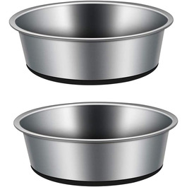 Миска для тварин Futterschale 2 x 1750 мл, велика миска для собак з нержавіючої сталі, годівниця для котів, важка з протиковзким гумовим дном, срільно-чорна