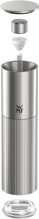 Мельниця WMF Signature Pro: перечна та соляна, з керамічним млинком, регулюванням помелу, нержавіюча сталь, ручна, срібна