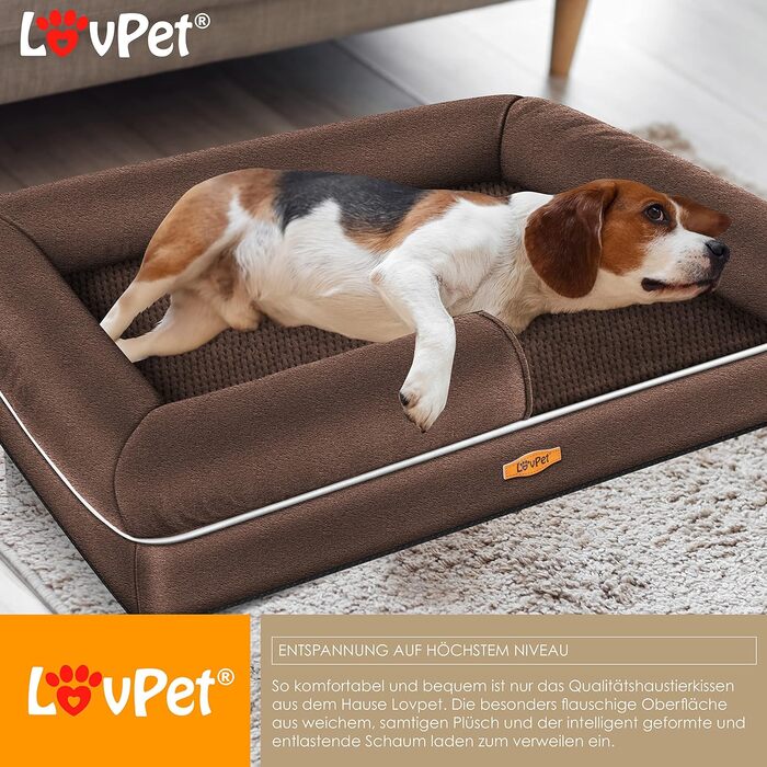 Ортопедичне ліжко для собак Lovpet® з подушкою та мискою, 3 іграшки, для малих, середніх та великих собак, знімний та пральний чохол, 91x71x22 см