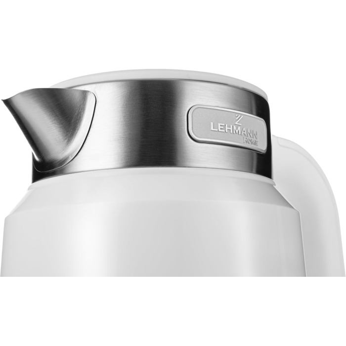 Електричний чайник LEHMANN з нержавіючої сталі 2L, 2200W, швидкий нагрів, подвійні стінки, автовимкнення та захист від перегріву, BPA-free, для великих сімей та офісів, білий