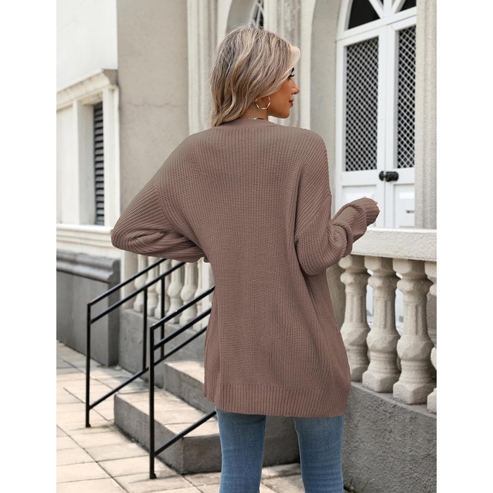 Жіночий в'язаний кардиган Zeagoo з довгим рукавом, вільний крій, V-подібний виріз, грубий в'язання, на кнопках, кавовий колір, розмір XL