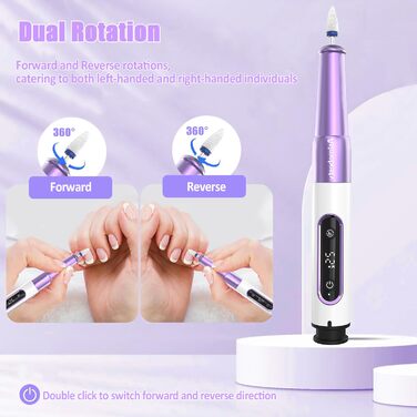 Електричний фрезер для нігтів для гелю, 12 в 1, бездротовий, 25000 об/хв, USB, 5 швидкостей, манікюр/педикюр