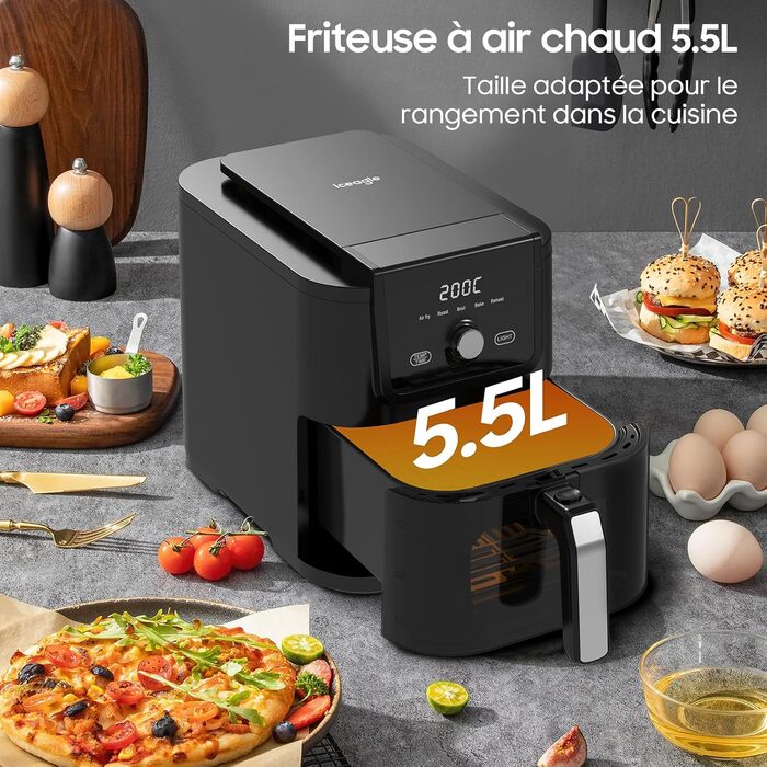 Iceagle Dual Chamber Hot Air Fryer 10L - XXL Hot Air Fryer 2600W, Air Fryer with 2 Baskets, 8 Programs, Oil-Free Hot Air Fryer, Match Cook & Smart Finish Function, including Recipe Book 10L Dual