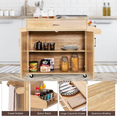Кухонний візок Giantex на колесах з робочою поверхнею, білий, 116 x 40 x 85 см