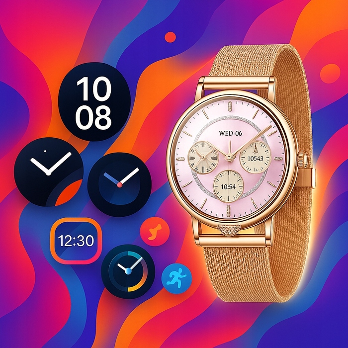 Смарт-годинник Emavo для жінок, золотий, у комплекті з 5 ремінцями