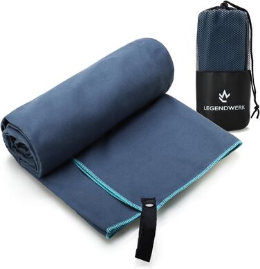 Рушник з мікрофібри Legendwerk® 160x80 см – швидковисихаючий, компактний, для подорожей, фітнесу, міста та відпочинку на природі – легкий, стильний, з сумкою та петлею для підвішування, 1 шт. (Дарк Блю)