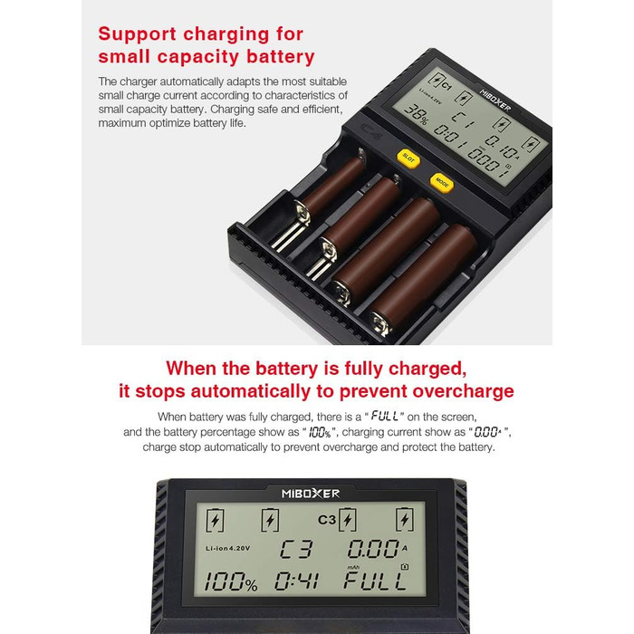 Зарядний пристрій LGIDTECH C4 MiBOXER для акумуляторів 18650 з автозарядкою та LCD дисплеєм (AA, AAA, C, 26650, 16340, 18500, 18350, 17670, RCR123, Li-ion, IMR, INR, ICR, NI-MH, NI-Cd, LiFePO4)