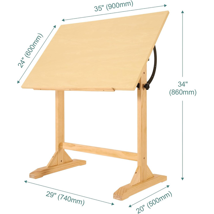 VISWIN Adjustable Drawing Table - Large Wooden Art Desk for Artists - Height & Angle Adjustable, Solid Pine Wood, Studio Easel Table for Painting & Drawing