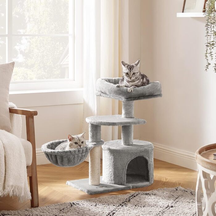 Feandrea Cat Tree, Small Cat Tree, Multi-Tiered, 68 cm, PCT59G (Light Grey)