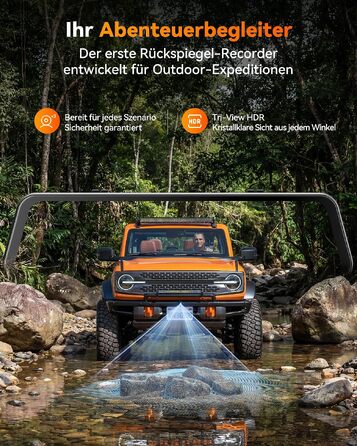 Автомобільний відеореєстратор-дзеркало WOLFBOX G900 Tripro 3-канальний 4K з камерою заднього виду (без карти пам'яті)