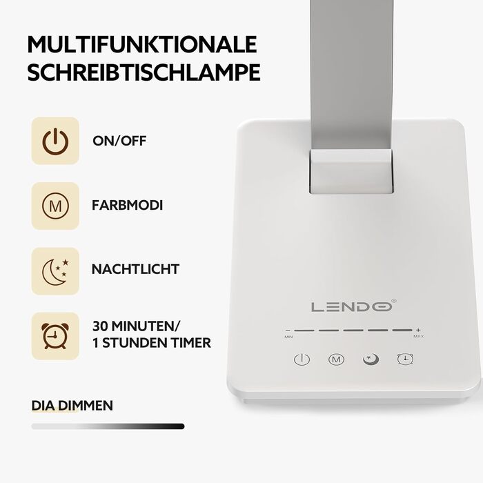 Лампа настільна LED LENDO з двома головками, регульована яскравість 700 люмен, 5 рівнів регулювання, 5 кольорових режимів, USB-порт для зарядки та вбудований акумулятор 2000mAh, для дітей, спальні, читання (срібна)