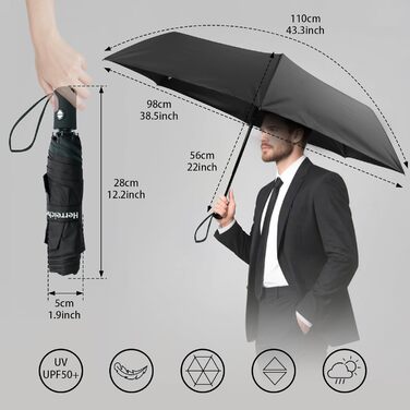 Компактний дорожній парасолька Herreicher - автоматичний, ультралегкий, захист від УФ, для чоловіків та жінок, чорний