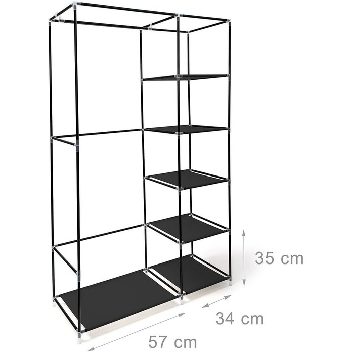 Relaxdays Fabric Wardrobe with Clothes Rail & 5 Compartments, HBT: 174 x 107 x 42.5 cm, Sturdy Folding Wardrobe with Cover, (Black)