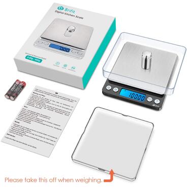 Електронні ваги Brifit 0.01g, 500g з калібрувальним набором 100g, функцією Tara та PCS, 6 одиниць вимірювання (Чорний)