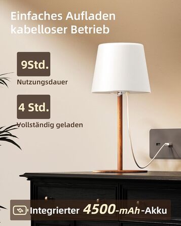 Світлодіодні настільні лампи EZVALO бездротові, 2 шт., IP65, USB-C, димування, 3 режими кольору, для дому та кемпінгу (дерев'яний колір)