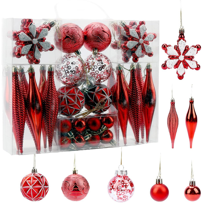 40 шт. прикрас на ялинку, міцні кулі, декор для ялинки, орнаменти (червоні)