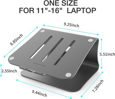 Підставка для ноутбука з алюмінію, сіра, для MacBook, Dell, HP, Lenovo, Microsoft Surface, Samsung (11-16 дюймів)