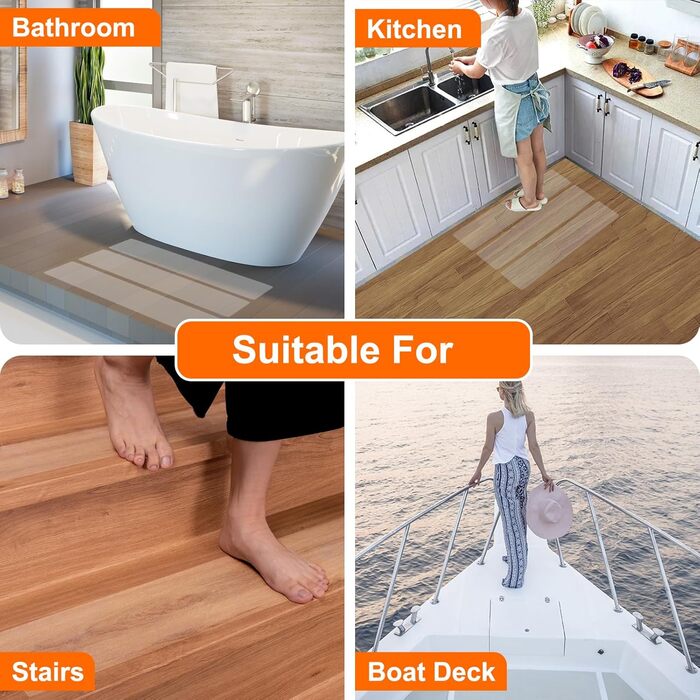 Transparent Stair Treads - 15 Piece Set - 10 x 81cm Anti-Slip Carpet for Stairs - Self-Adhesive Non-Slip Stair Mats for Wood Steps