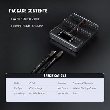 Зарядний пристрій NEEWER Micro USB для акумуляторів Sony NP-F550/F750/F960/F970, NP-FM50/FM70/FM90, QM71D, 91D, NP-F500H/F55H (NW-F4R)