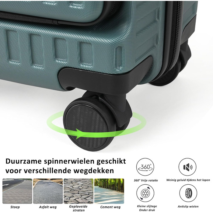 Чемодан ручної поклажі TANTOMI з відділенням для ноутбука, 20 дюймів, жорсткий корпус, легкий ABS-валіз, валіза з 4 колесами на 360°, TSA-замок (світло-темно зелений, 41л)