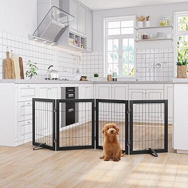 Бамбукове воріт для собак Semiocthome - 3 секції, 61 см, для дому, складане, для сходищ, білий