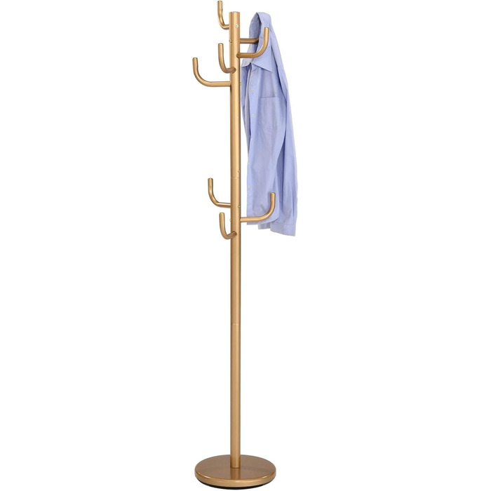 IDIMEX Clothes Rack Mila made of metal, a practical coat rack with 8 hooks. Timeless hat stand with round plate base (Gold)