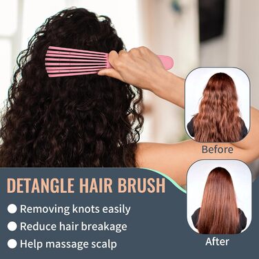Щітка для волосся з розпилювачем 200 мл, розплутуюча щітка для натурального волосся, для афрокудрявого волосся 3a-4c, для кучерявого, хвилястого та локону, набір з 3 шт. щіток для начісування, двостороння щітка (рожева)