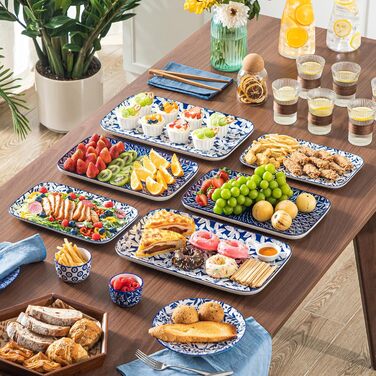 Набір сервіровочних тарілок Vancasso SELENE (3 шт.) - блакитно-білий сервіз для закусок, буфетів та святкового столу